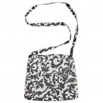 180586-GREY/WHITE FLOWER DESIGN CROSS BODY BAG W/FRONT POCKET